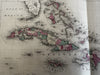 Caribbean West Indies Cuba Bermuda Windward 1870 Johnson large hand colored map