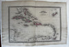 Caribbean West Indies Cuba Bermuda Windward 1870 Johnson large hand colored map