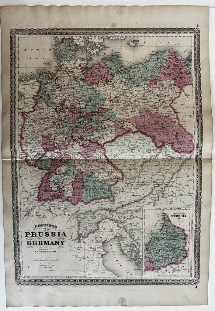 Prussia & Germany 1870 Johnson large hand colored map
