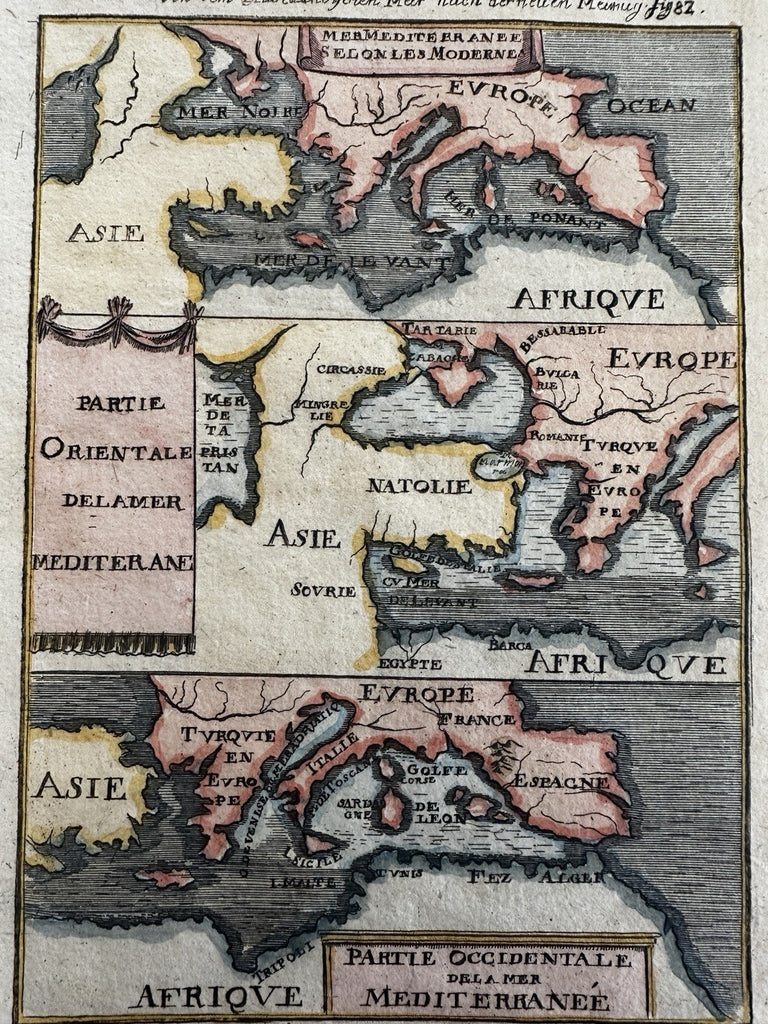 Europe & Turkey backwards! 1719 Mallet antique hand colored map