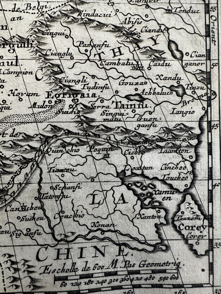 Russian Tartary Korea island 1699 Sanson antique engraved map cartouche title