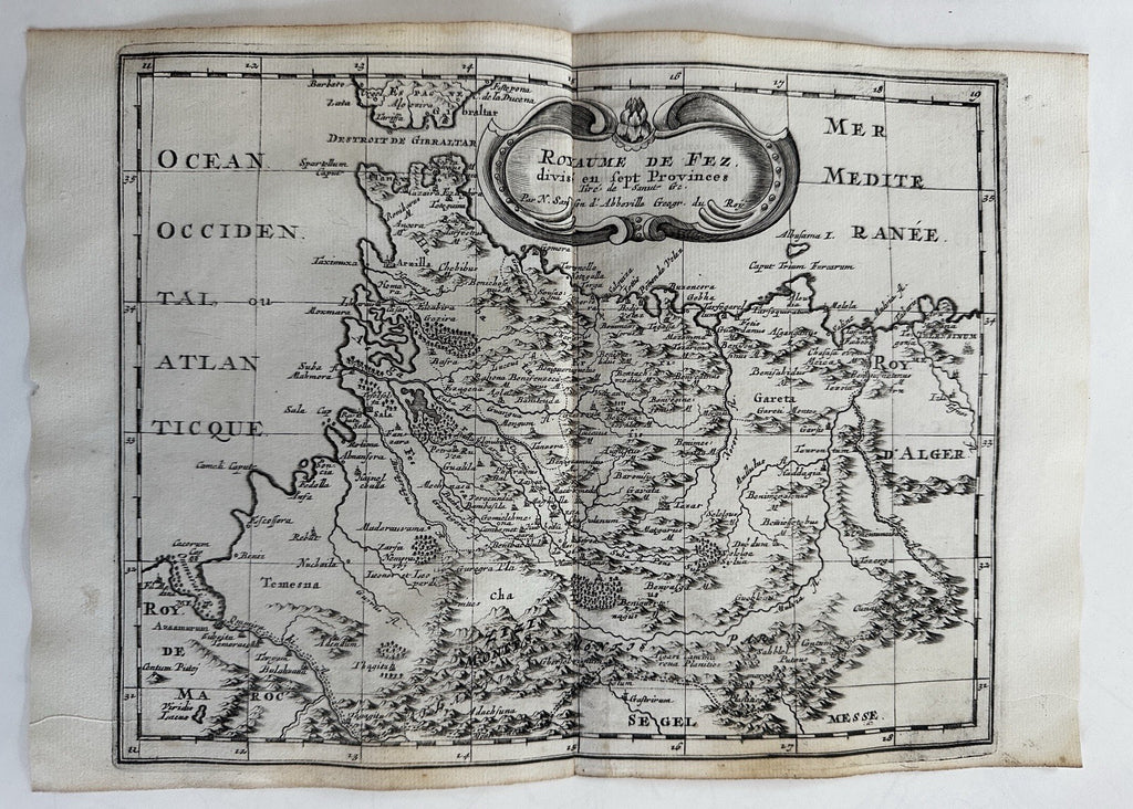 Fez Kingdom of Morocco North Africa 1699 Sanson antique map cartouche title
