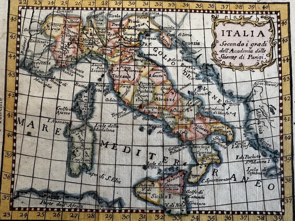 Italy Italia 1788 rare Italian miniature hand colored engraved map NOT IN BORRI