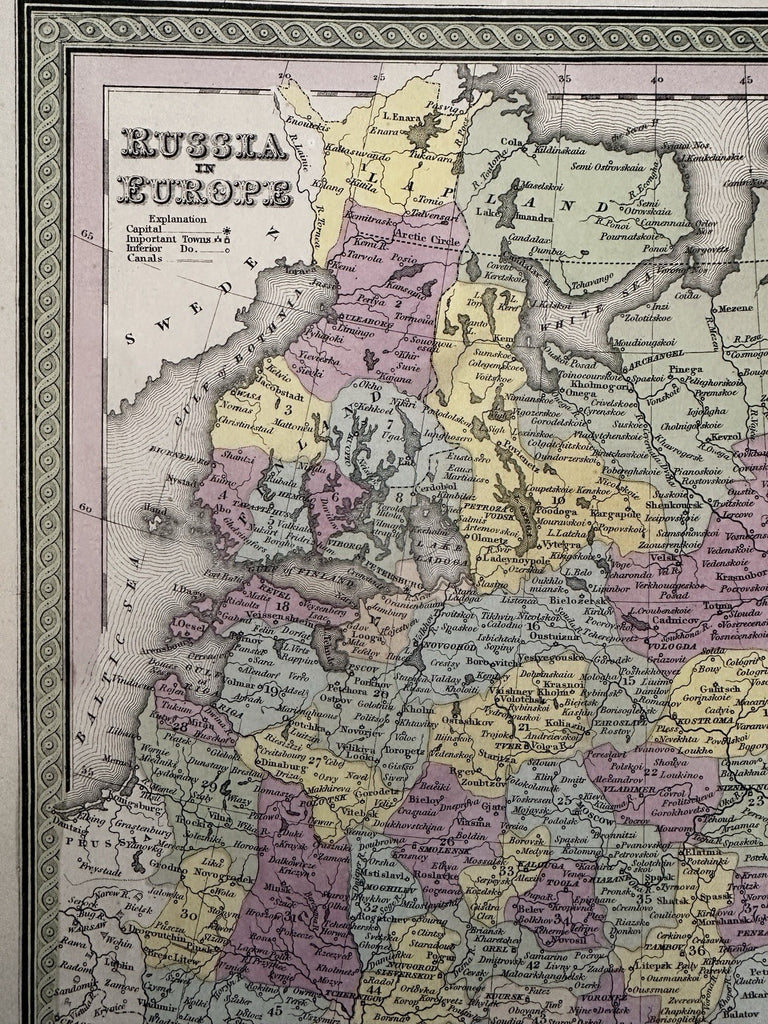 Russia in Europe 1850 hand colored map Cowperthwait