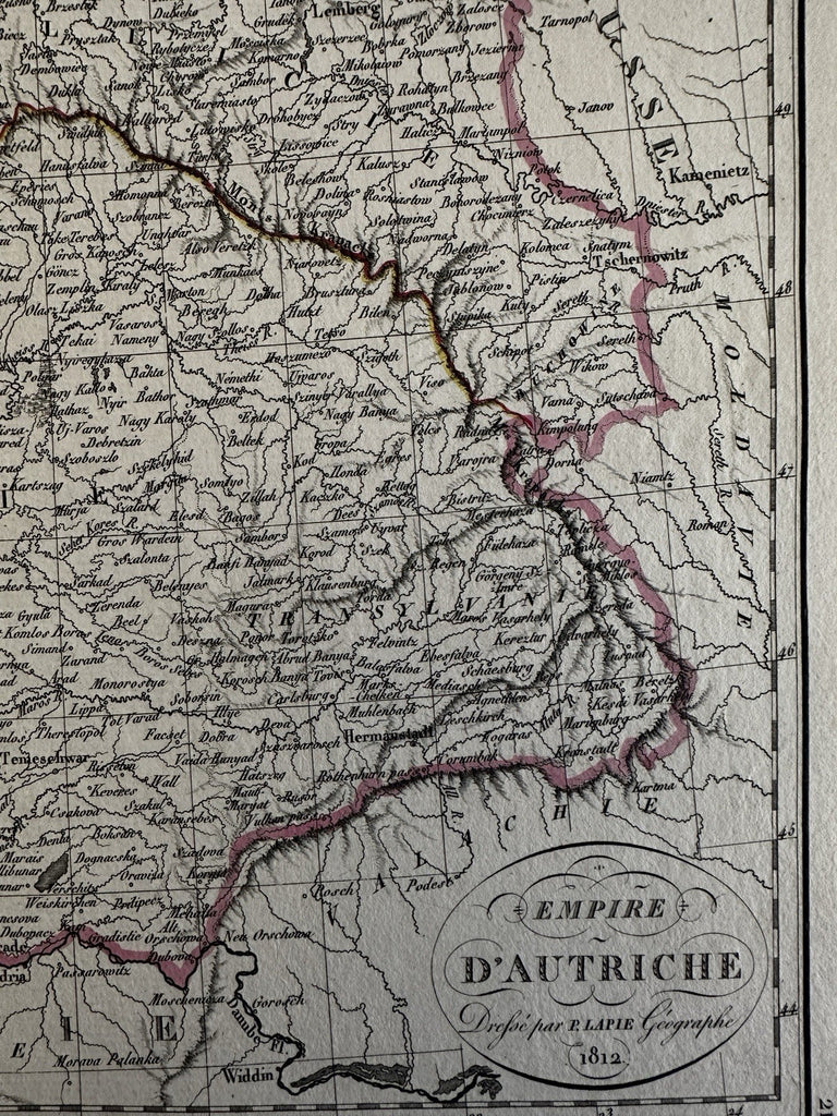 Europe Austrian Empire Bohemia 1812 Lapie engraved folio map orig. hand color