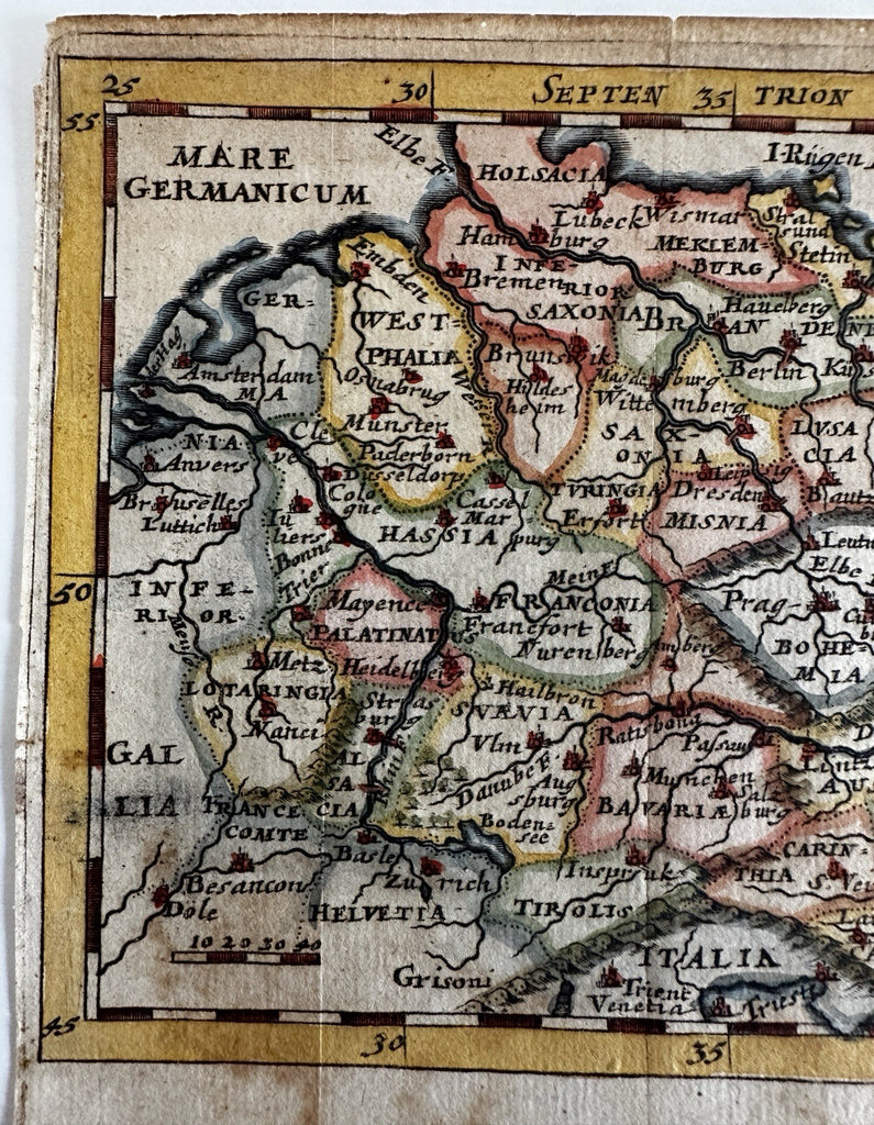 Germany Germania including Low Country 1681 Du Val rare miniature hand color map