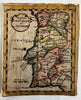 Portugal by itself Algarve coastal 1681 Du Val rare miniature hand color map