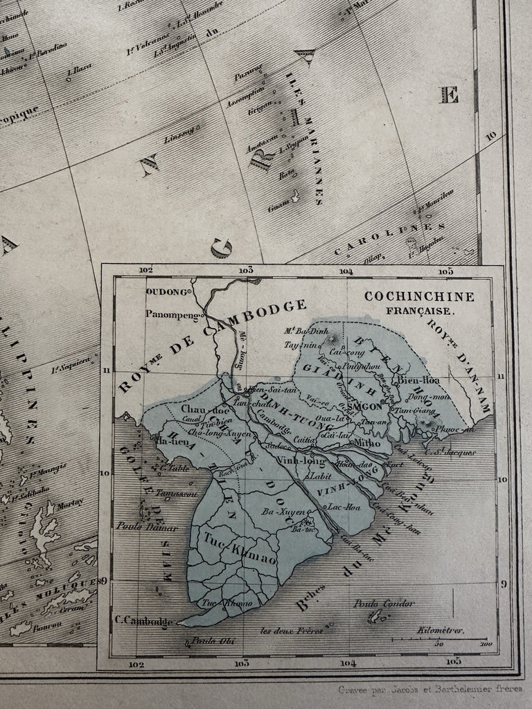 Asian continent Arabia to China India French Indo -Chine 1879 Chevallier map