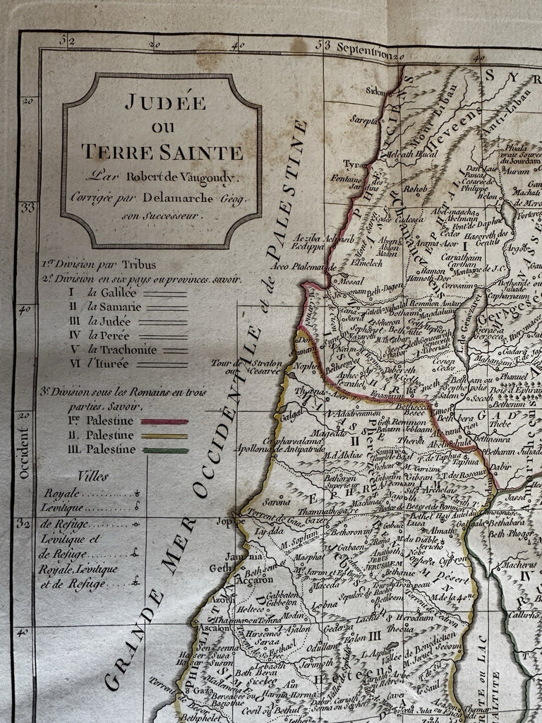 Roman era Holy Land Judea c.1790’s Vaugondy Delamarche engraved hand color map