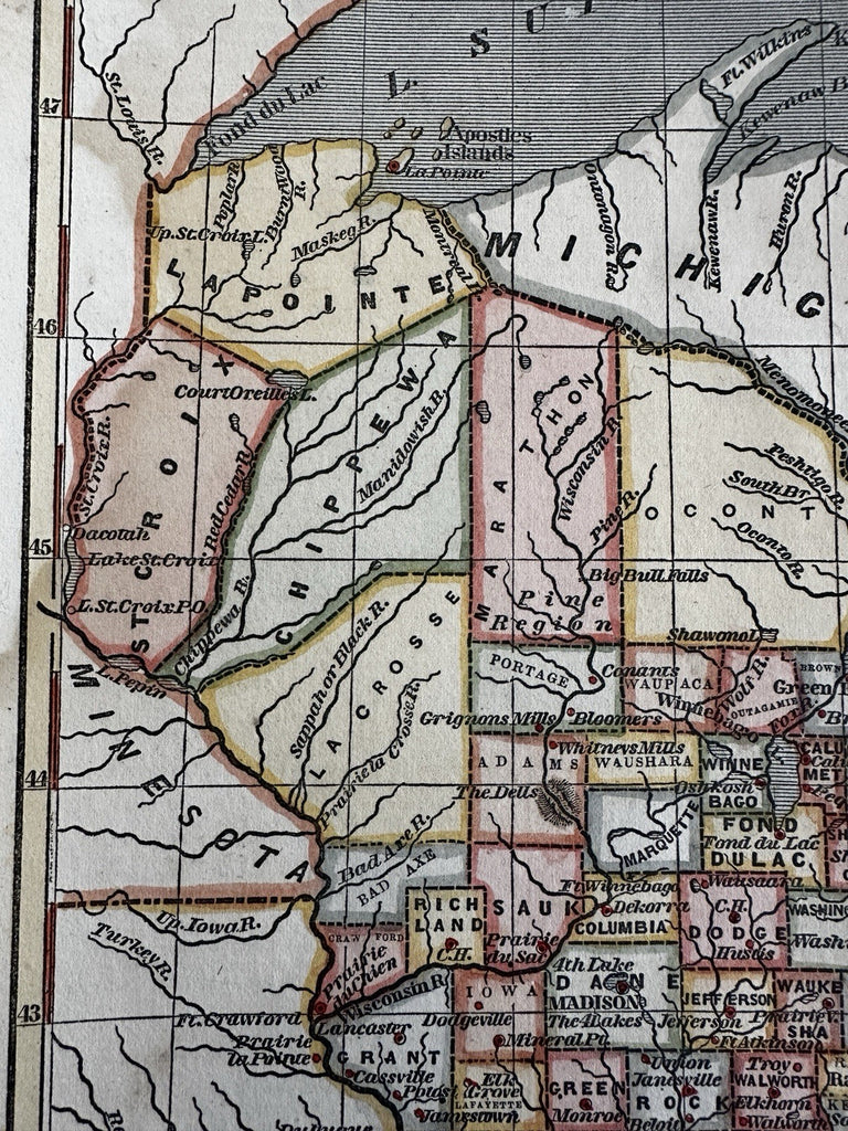 Wisconsin state 1853 Ensign charming miniature hand colored giftable map