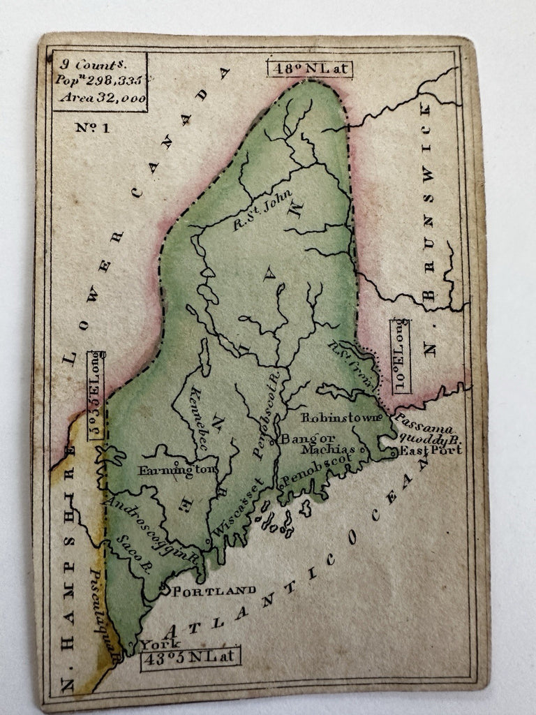Maine state c.1820-24 rare Melish miniature state map original hand color