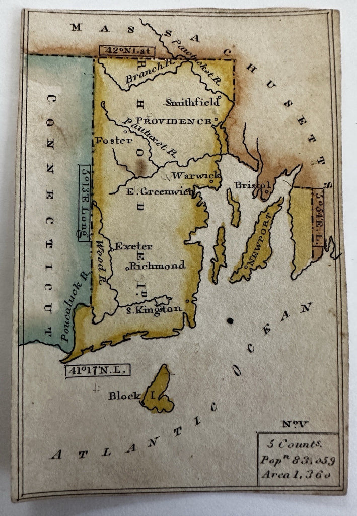 Rhode Island c.1821-24 rare Melish miniature state map original hand color