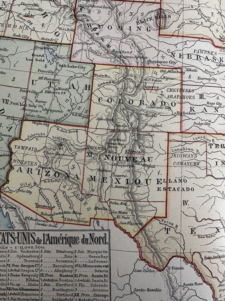 United States 1886 scarce Catholic Christian Missionary color map