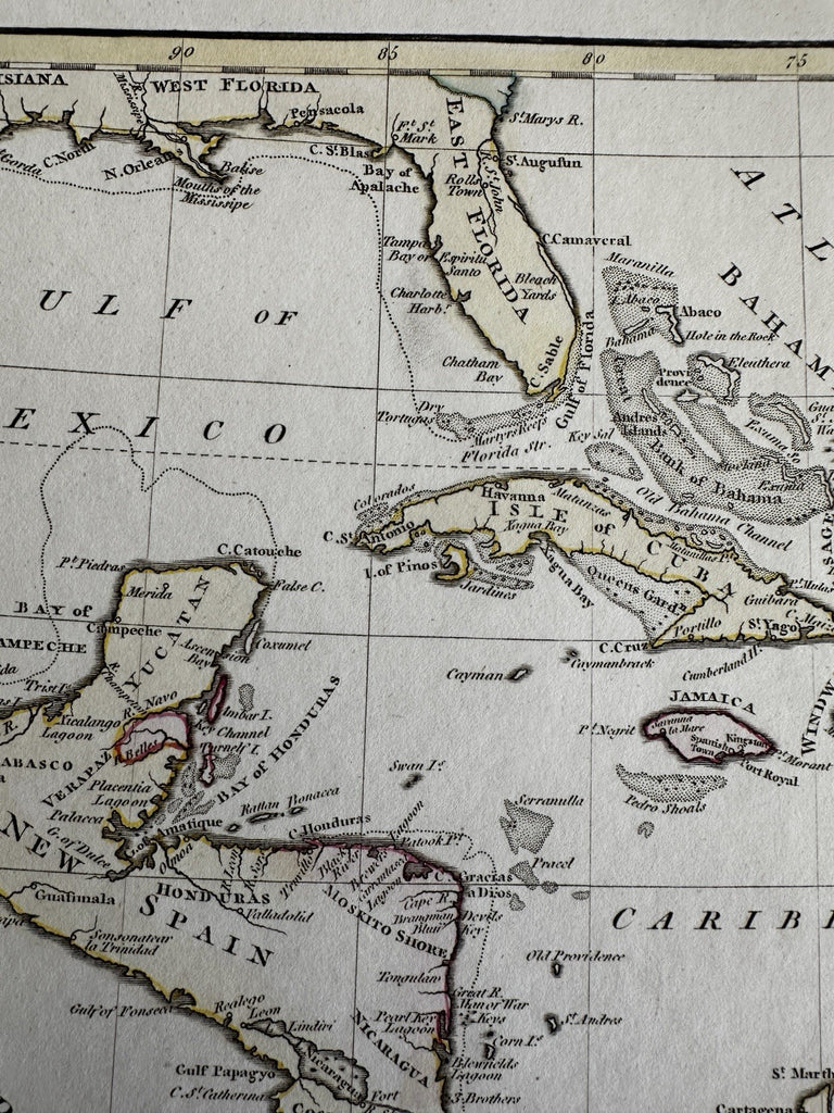 West Indies Caribbean East West Florida New Spain Cuba 1794 Wilkinson scarce map