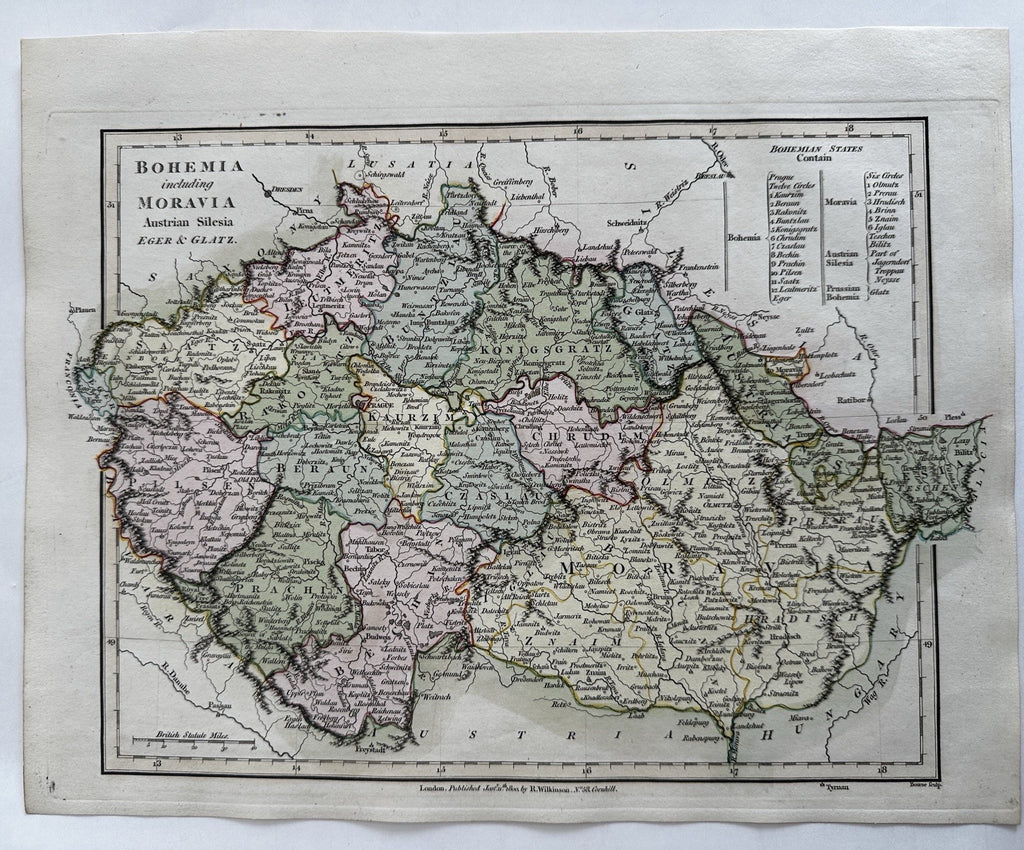 Bohemia Moravia Austrian Silesia Eger Glatz 1800 Wilkinson scarce map