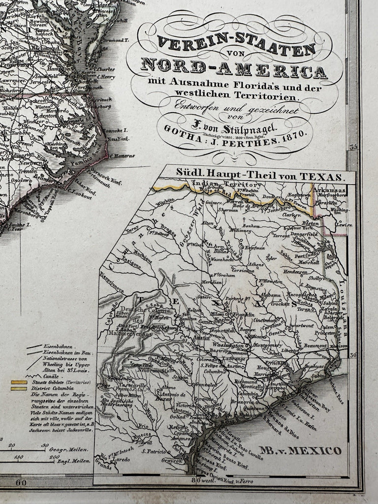 United States Texas German colony 1870 Stulpnage Stieler engraved color map