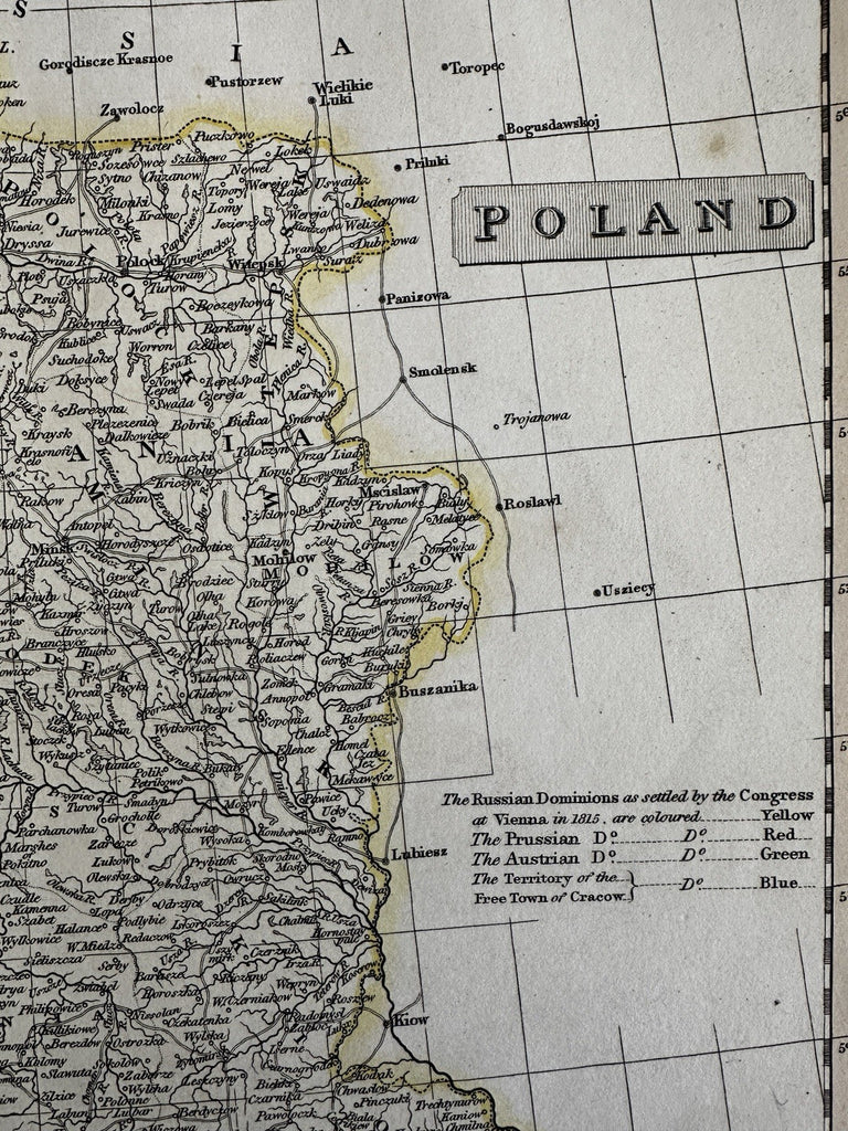 Poland showing 1815 Congress Vienna 1820 C. Smith scarce lovely hand colored map