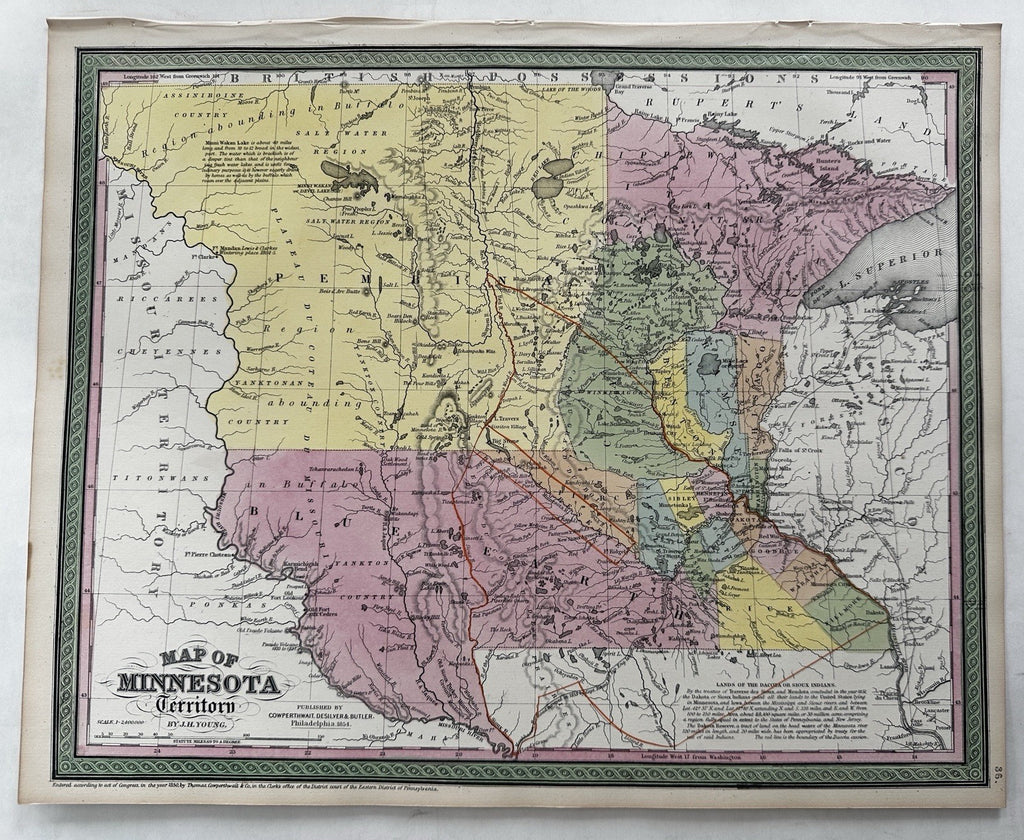 Minnesota Territory 1855 JH Young & Cowperthwait scarce transitional map
