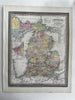 Michigan state early RR lines canals 1850-5 Cowperthwait lovely hand colored map