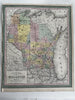 Wisconsin state early RR lines canals 1850-5 Cowperthwait hand colored map