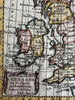 British Isles Ireland England Isles 1744 Faure engraved hand color miniature map