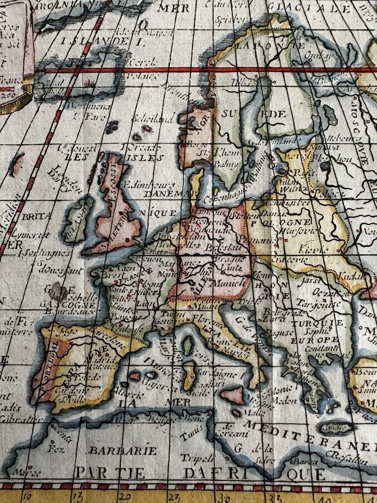 Europe continent Royal Academy Paris 1680’s Macquart miniature hand colored map