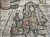 Europe continent Royal Academy Paris 1680’s Macquart miniature hand colored map