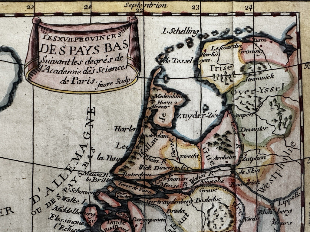 Low Countries Netherlands Provinces 1744 Faure engraved hand color miniature map