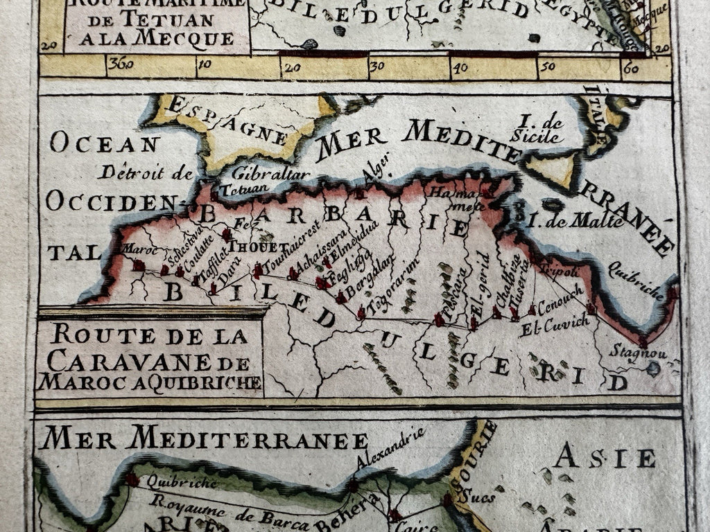 North Africa Barbary coast caravan Routes to Mecca 1683 Mallet hand color map