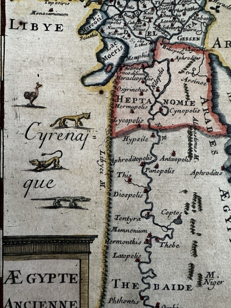 Ancient Egypt Africa small animals 1683 Mallet charming engraved hand color map