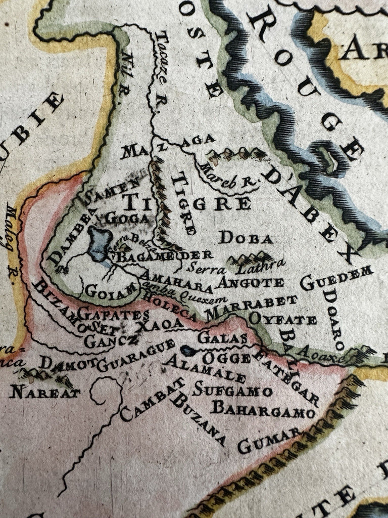 East Africa Abyssinia Nile source 1683 Mallet charming engraved hand color map