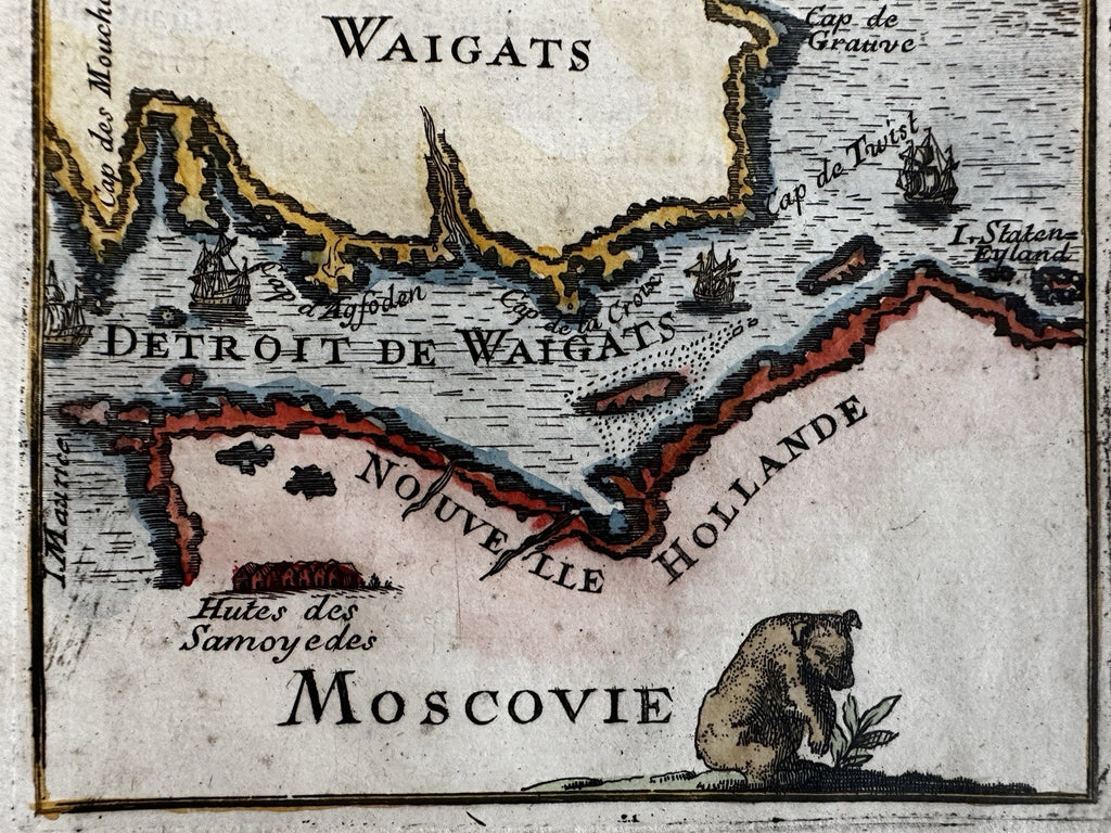 Russian Arctic Polar Detroit Vaygach Waigats 1683 Mallet engraved hand color map