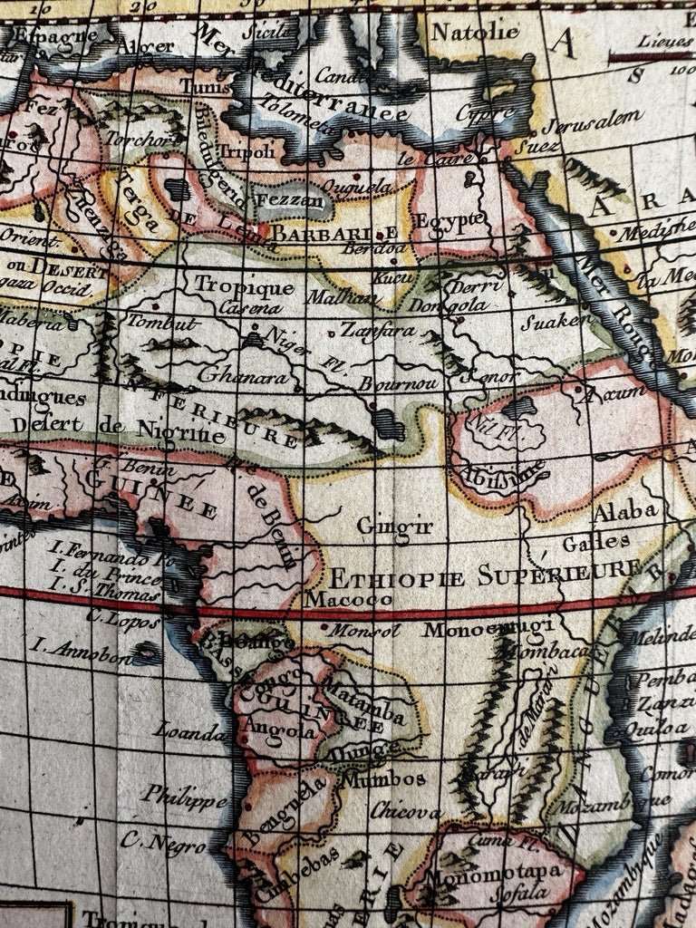 African continent 1750 Vaugondy hand colored miniature map