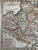 Poland Pologne Europe 1750 Vaugondy engraved hand colored miniature map
