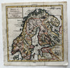 Norway & Sweden Finland 1750 Vaugondy engraved hand colored miniature map