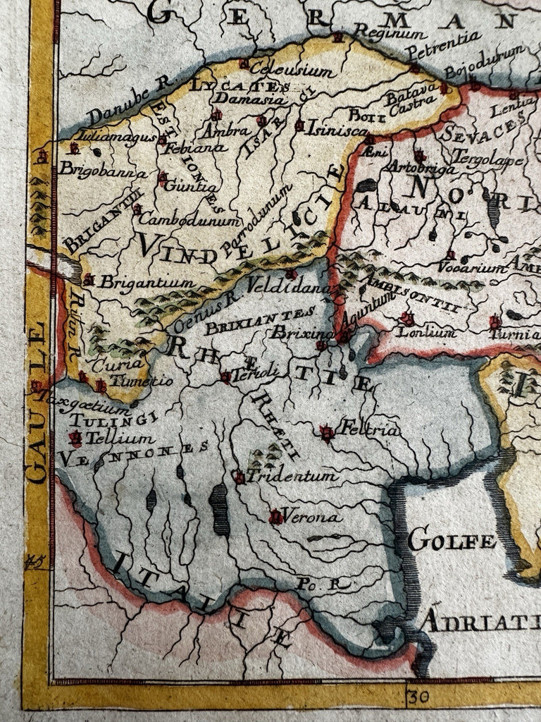 Noricum Vindelicia North Italy Adriatic 1719 Mallet engraved hand color map