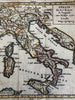 Italia Italie Italy 1750 Vaugondy engraved hand colored miniature map variant