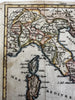 Italia Italie Italy 1750 Vaugondy engraved hand colored miniature map variant