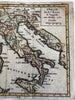 Italia Italie Italy 1750 Vaugondy engraved hand colored miniature map variant