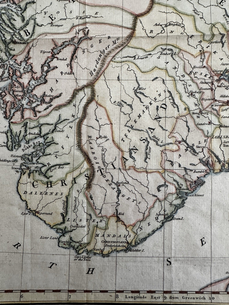 Southern Norway 1790 T. Cadell large map engraver Palmer hand colored lovely