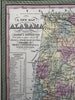 Alabama state 1855 Cowperthwait hand colored early map showing steamboat routes