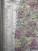 Alabama state 1855 Cowperthwait hand colored early map showing steamboat routes
