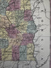Alabama state 1855 Cowperthwait hand colored early map showing steamboat routes