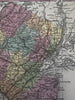 New Jersey state 1855 Cowperthwait hand colored map showing county populations
