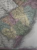 New Jersey state 1855 Cowperthwait hand colored map showing county populations