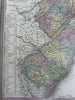 New Jersey state 1855 Cowperthwait hand colored map showing county populations