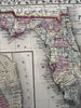 Florida state by itself Mobile city plan 1874 Mitchell hand colored nice map