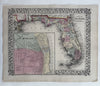 Florida state by itself Mobile city plan 1874 Mitchell hand colored nice map
