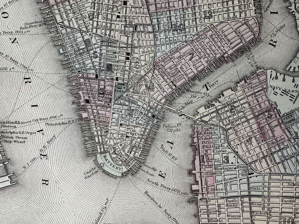 New York city plan 1874 Mitchell large decorative hand colored nice map