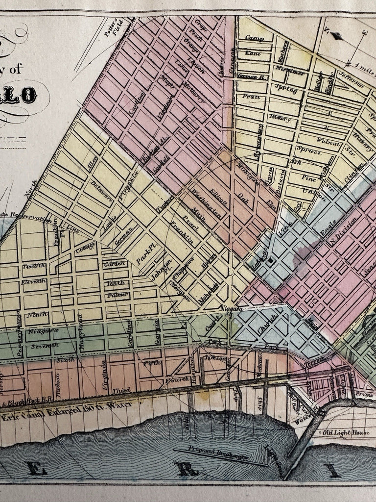 Buffalo New York city plan 1850’s Magnus hand color letter sheet